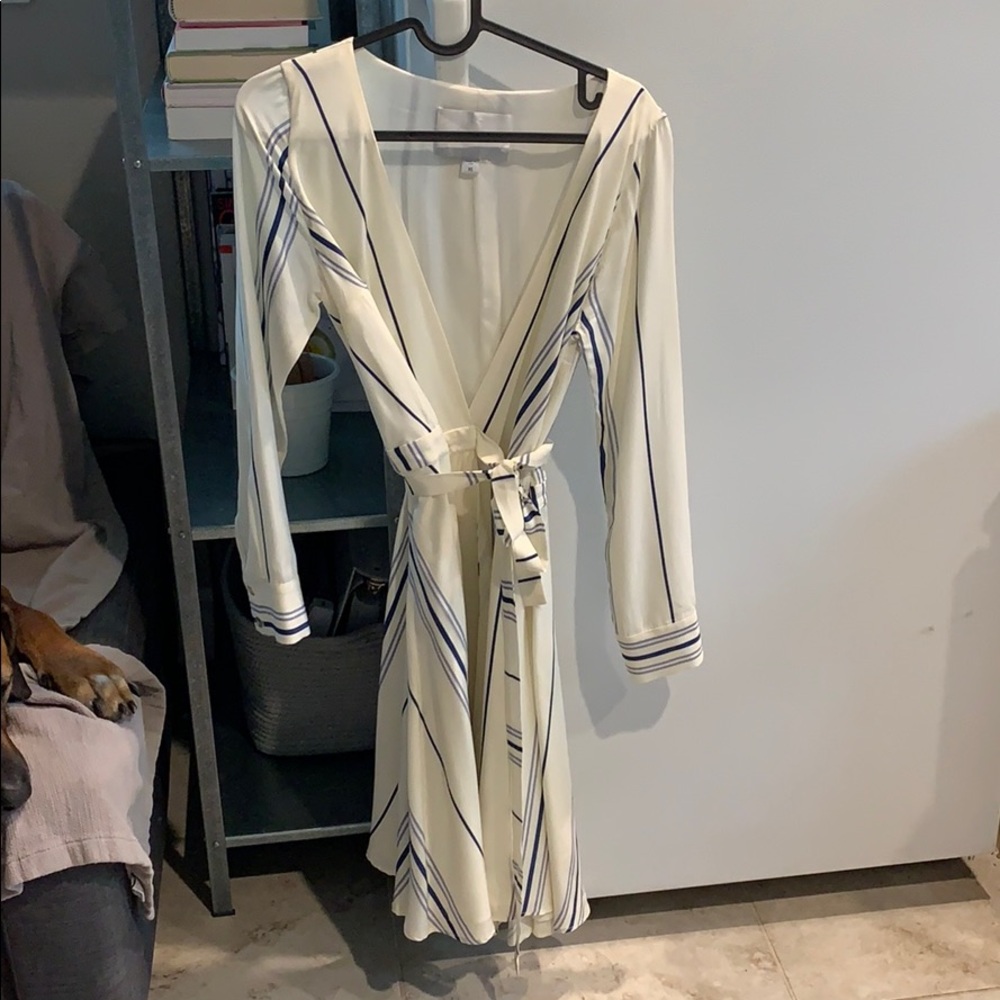 White and blue wrap dress